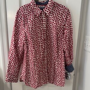 Talbots Red and Navy Heart Print Shirt